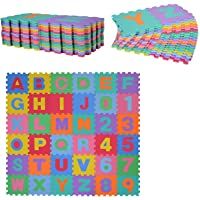 HOMCOM Alfombra Puzzle Infantil 36 Piezas de 31x31cm Números del 0 al 9 y 26 Letras Alfabeto Goma Espuma Alfombrilla de…